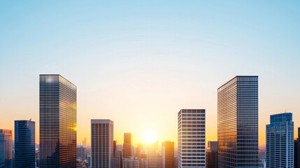 Obraz premium Urban engineer's vision of modern city skyline at sunset