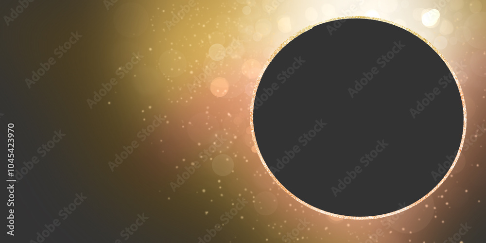 Wall mural abstract golden light and glitter background with blank circle ring for text or image