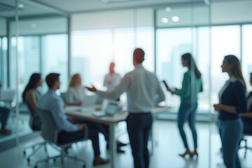 Business office with blurred people casual wear, with blurred bokeh background