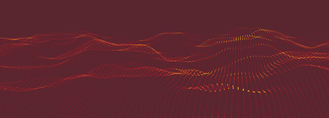 Abstract digital particle wave. Technology background. Futuristic dot wave. Presentation design background. Technology or science banner. Vector illustration. Widescreen.