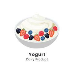 Hand drawn vector illustration of Greek yogurt with fresh berries