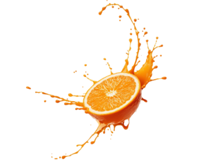 oranges in juice splash isolated on a white background