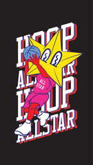 basketball mascot character with star fave for shirt 