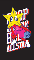 basketball mascot character with star fave for shirt 