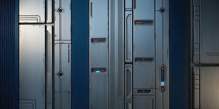 Futuristic Metal Panel Wall With Lights