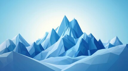 Fototapeta premium Cool Blue Low Poly Mountains, stylized geometric peaks, tranquil color palette, modern digital art, serene landscape, sharp angular forms