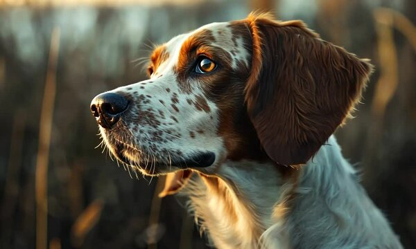 A close-up of a dog with a thoughtful expression in a natural setting.