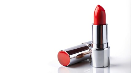red lipstick cosmetic in a forced perspective angle