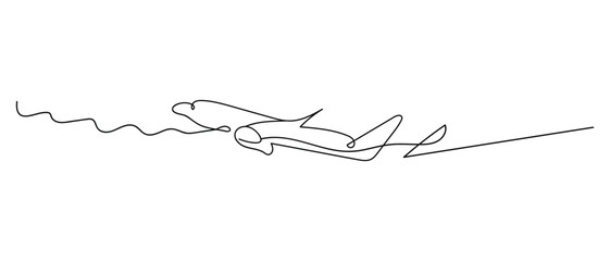 One continuous line drawing of Airplane path. Business Concept of world travel and international flight airline in simple linear style. Air plane trip in Editable stroke. Contour vector illustration