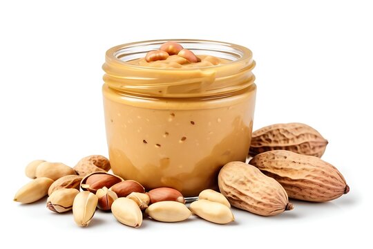 peanut butter on glass bottle isolated on white background