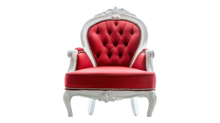 Fototapeta premium Elegant red tufted chair with white frame designed for luxury seating in a stylish interior setting.