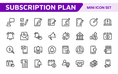 Subscription Services Icon Set. Modern and sleek icons for subscription-based platforms, perfect for enhancing user interfaces, streaming apps, SaaS products, and membership management.