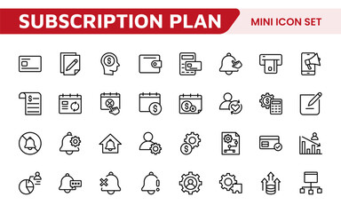 Subscription Services Icon Set. Modern and sleek icons for subscription-based platforms, perfect for enhancing user interfaces, streaming apps, SaaS products, and membership management.