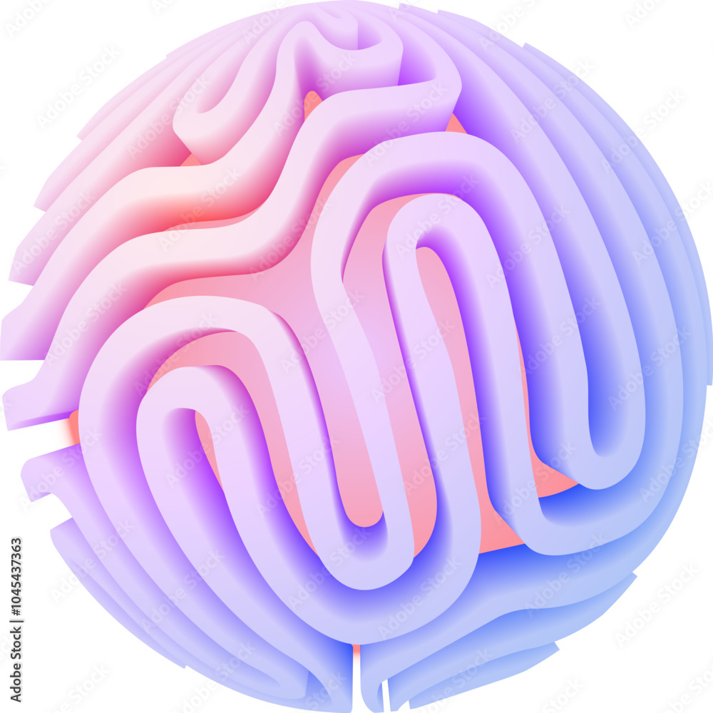 Poster 3d orb shape with algorithmic pattern, holographic color gradient. Scientific 3D ball concept