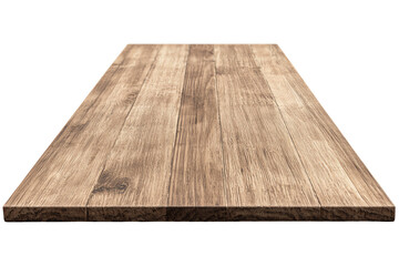 Wooden tabletop, perspective view on white isolated background, transparent background