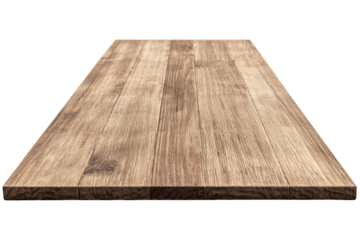 Wooden tabletop, perspective view on white isolated background, transparent background