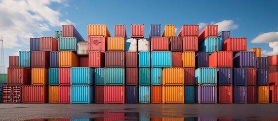 Container terminal with colorful containers. Stack container in the port.