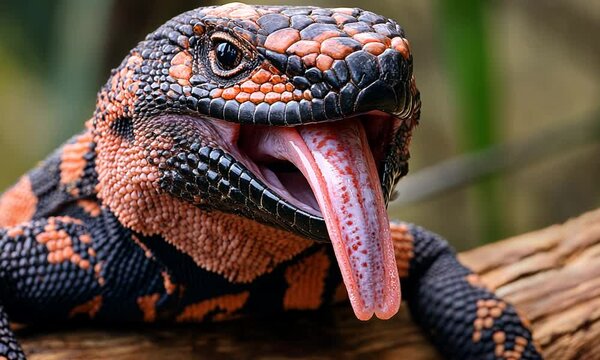 Close-up of a Gila Monster with its Tongue Out