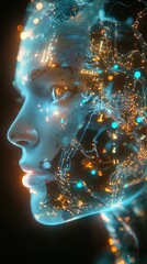 Fototapeta premium Transparent AI Hologram with Circuit Design