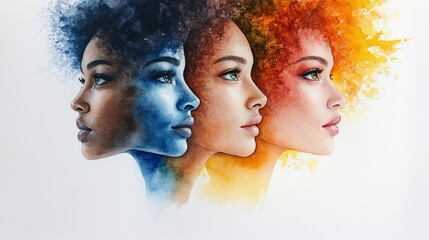 Obraz premium An abstract watercolour depicting four women looking off to the right.