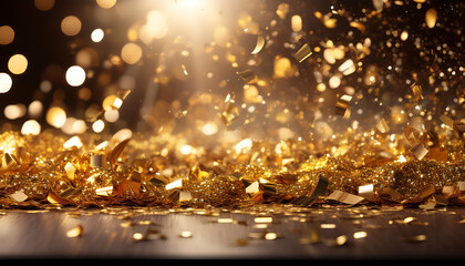 golden glitter confetti creating party atmosphere