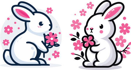 Cute rabbit with pink flowers