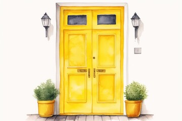 Fototapeta premium Door yellow architecture houseplant. Image .