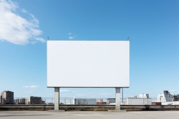 Fototapeta premium A photo of blank white tall billboard on building wall blue sky advertisement.