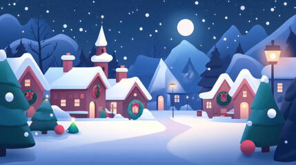 Fototapeta premium charming winter village scene with snow covered houses and festive decorations