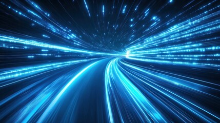 Abstract road with blue light trails , data transfer speed and digitization concept