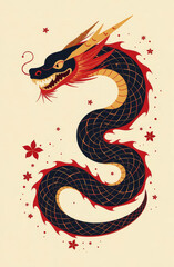 Obraz premium Snake Symbol of 2025 New Year, Image of a snake on a black background in the style of Chinese New Year 2025