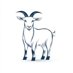 Obraz premium A stylized illustration of a goat, featuring prominent horns and a sleek body, presented in a minimalistic blue and white design.