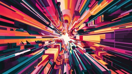 Colorful abstract background with radiant rays, featuring vibrant patterns and a dynamic burst of light in a psychedelic blend of rainbow hues