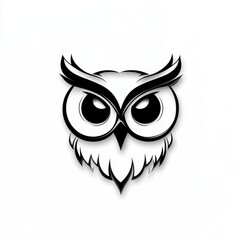 Naklejka premium A stylized, monochrome owl illustration featuring exaggerated eyes and prominent eyebrows, evoking a sense of wisdom and mystery.