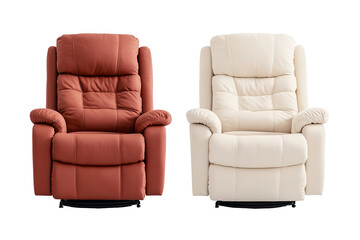 A white recliner chair with a white cushion. on transparent background. on transparent background.