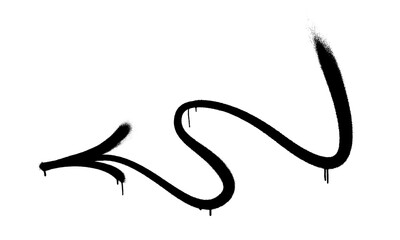 Graffiti arrow with overspray in black over white.