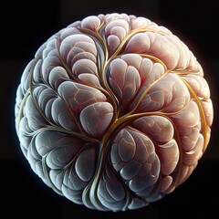 Obraz premium A highly detailed, glowing, brain-like sphere with intricate vein patterns and organic textures