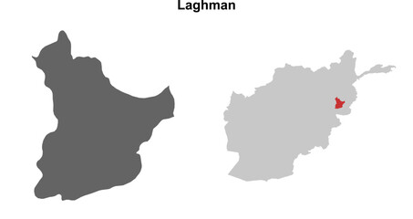 Laghman province blank outline map set