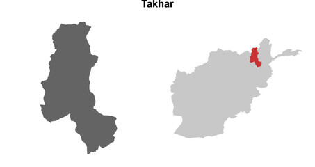Takhar province blank outline map set