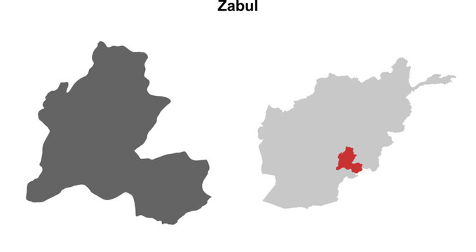 Zabul province blank outline map set