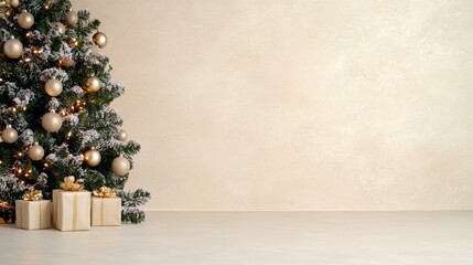Fototapeta premium Festive Christmas tree with gifts underneath