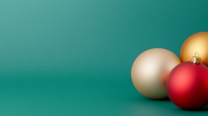 Three festive ornaments on green backdrop