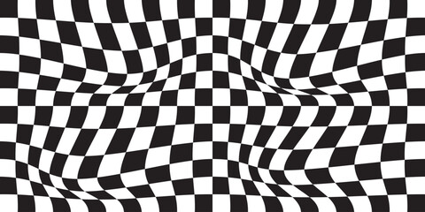 Obraz premium Black and white checker pattern vector illustration. Abstract checkered chessboard or checkerboard for game, grid with geometric square shape, race or rally flag and mosaic floor tile. EPS 10.