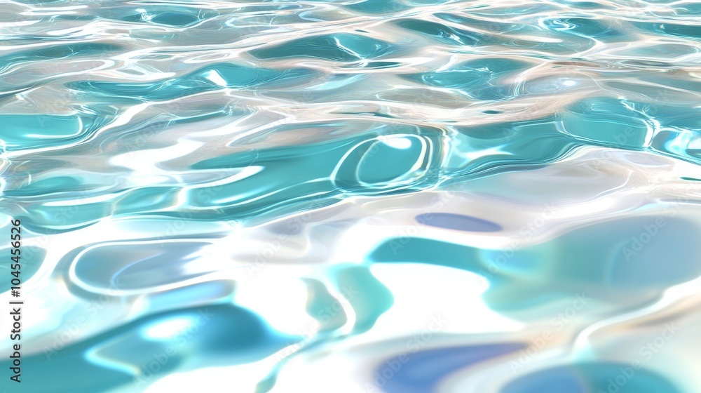 Poster Surface overlay of white water wave light. 3d clear ocean surface pattern with reflection effect. Marble desaturated texture. Sunny aqua ripple movement with shiny refraction.
