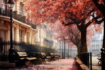 Naklejka premium Photography stree in paris autumn bench city.
