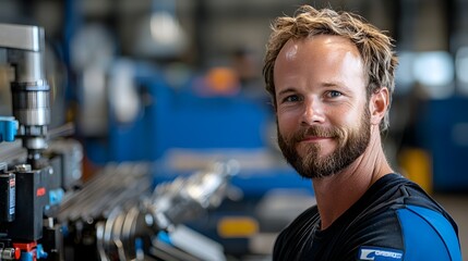 Fototapeta premium Hydraulic Tube Bender in Action Factory Engineer Overseeing Precise Manufacturing Process to Achieve Optimal Results