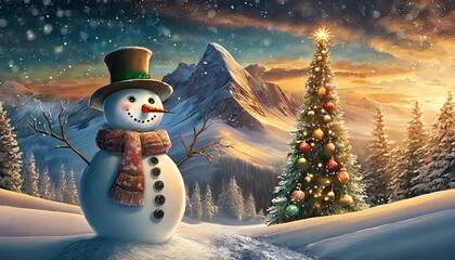 Obraz premium Frosty Snowman in a Magical Christmas Village