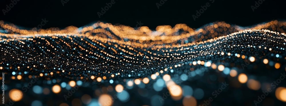 Fototapete Using a cyber network grid and connected particles, this background shows an abstract quantum computing system featuring artificial neurons and global data connections.