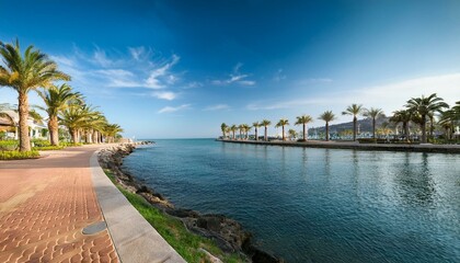 Obraz premium Waterfront promenade with river view