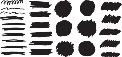 Abstract brush strokes set for creative design. Black ink textures and hand-drawn elements perfect for digital art, illustrations, and graphic design projects